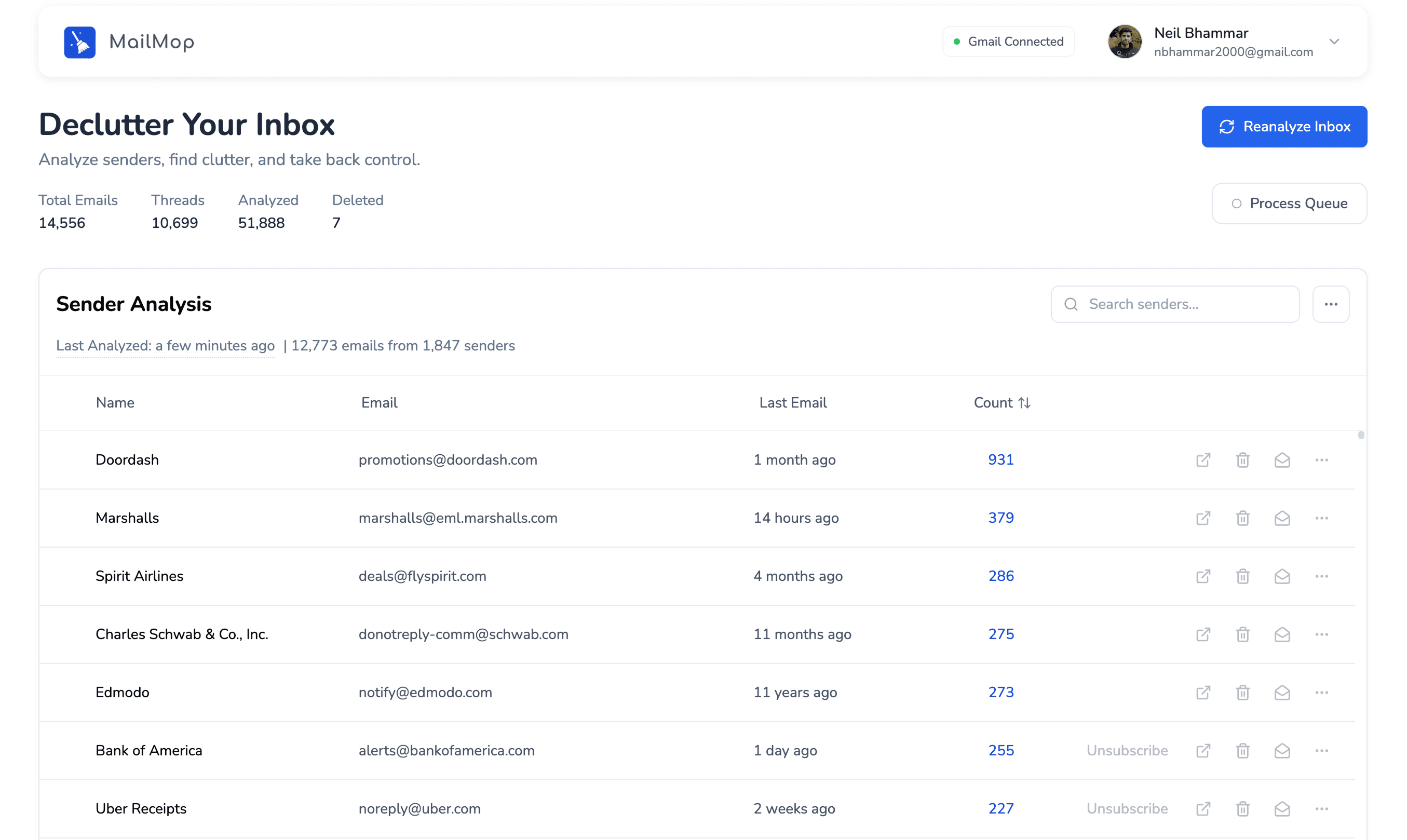 MailMop App Interface